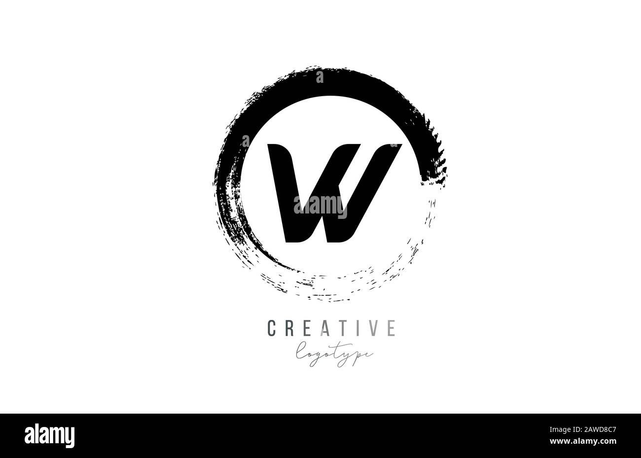 black letter grunge circle W alphabet logo icon design template for ...