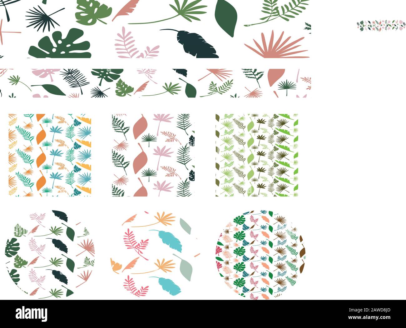 set of tropical patterns, seamless palm leaves background for designs ...