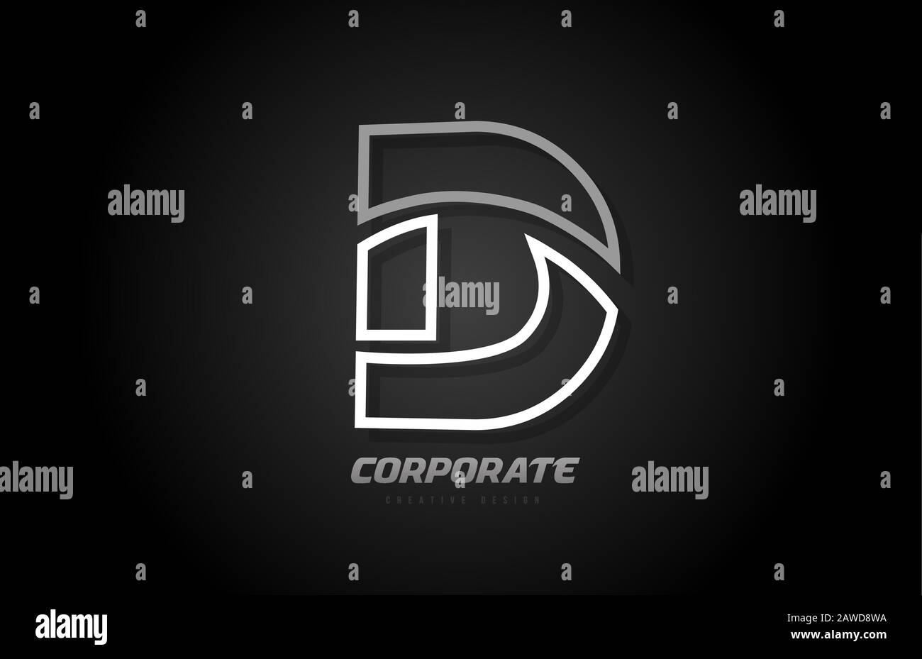 black and white line company business D letter alphabet logo icon ...