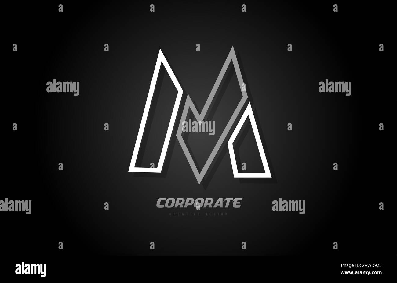 black and white line company business M letter alphabet logo icon ...