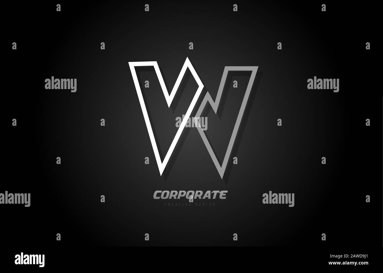 black and white line company business W letter alphabet logo icon ...