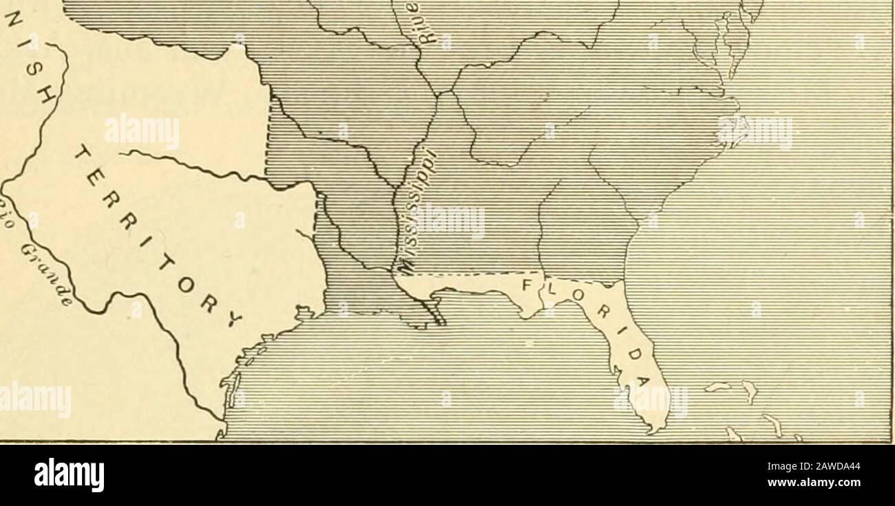 A history of the United States for schools . S T A T:E S. THE UNITED STATES AFTER It been done by Hamilton. But he made no seriouschanges, and the first great shifting of party supremacywas managed so skillfully in his hands that peoplesfears were soon quieted. The most remarkable event in Jeffersons presidencywas the expansion of our national area by the purchaseof the Louisiana territory, comprising the entire regionbetween the Mississippi River and the Rocky . Mountains, and extending from the north of iana pur-Texas to the southern boundary of BritishAmerica. By the treaty of Paris, in 176 Stock Photo