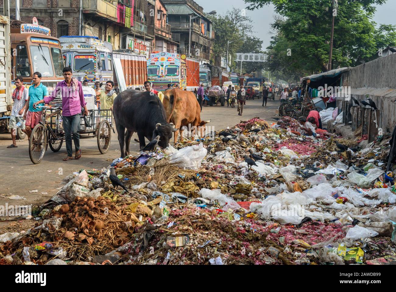 Pile of garbage on the street in Kolkata. India Stock Photo Alamy