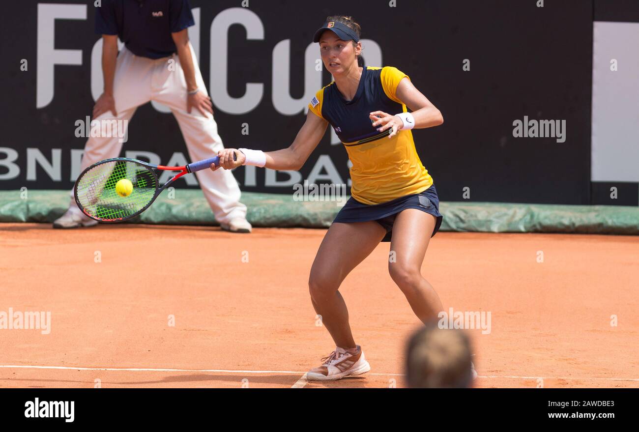 Florianopolis, Brazil. 08th Feb 2020. Doubles competition between Luisa  Stefani and Laura Pigossi (BRA) x Anna-Lena Friedsam and Antonia Lottner  (GER), in dispute for the Fed - Cup semi-finals, the Women&#39;s Tennis