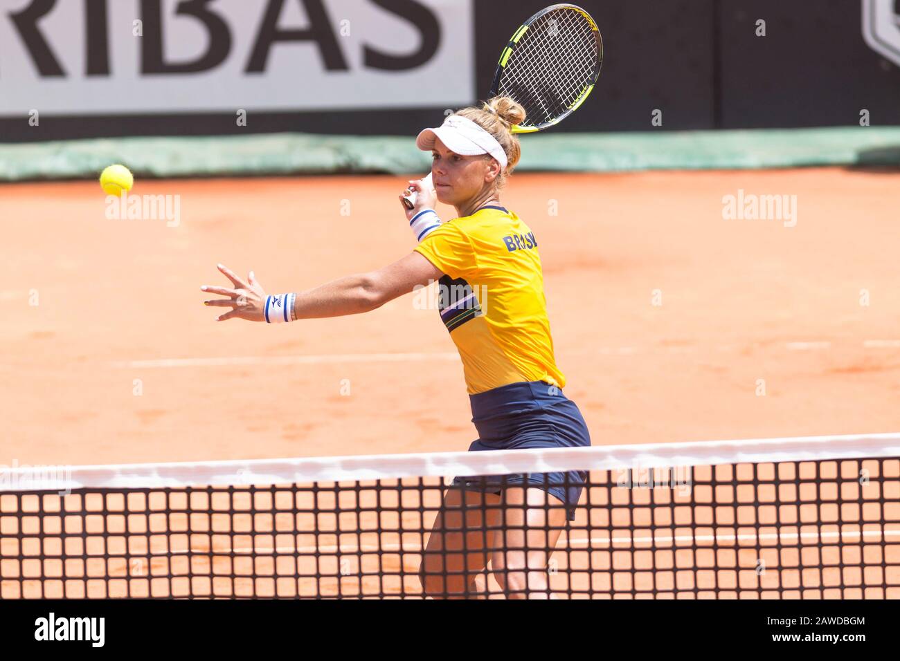 Florianopolis, Brazil. 08th Feb 2020. Doubles competition between Luisa  Stefani and Laura Pigossi (BRA) x Anna-Lena Friedsam and Antonia Lottner  (GER), in dispute for the Fed - Cup semi-finals, the Women&#39;s Tennis