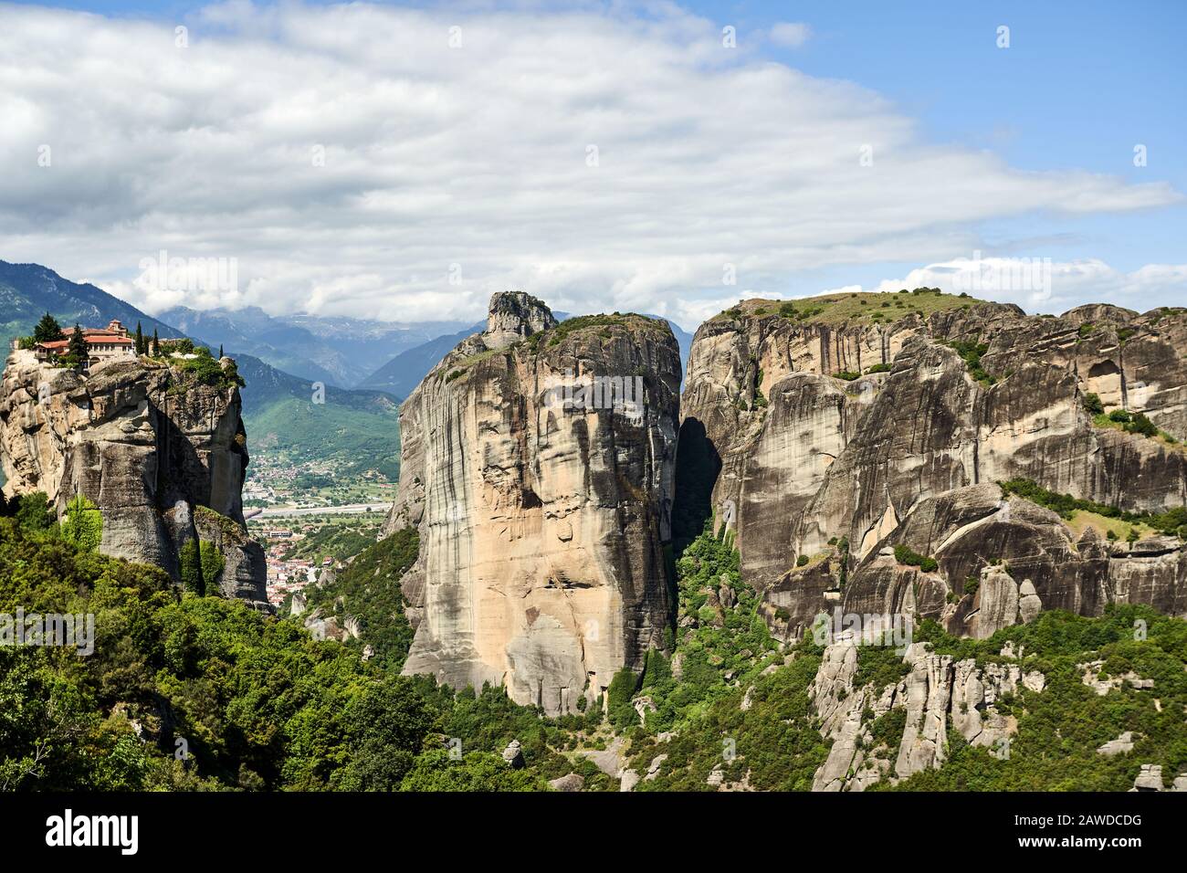 Rock Formations Of Meteora Mountains And The Monastery In Greece With ...