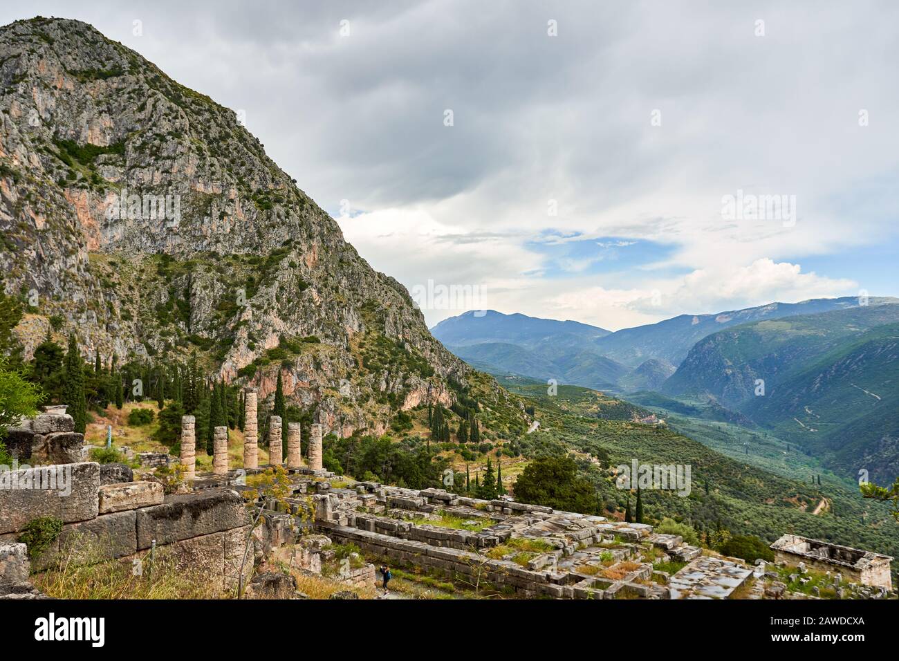 Ancient ruins in Delphi, Greece in a summer day Stock Photo
