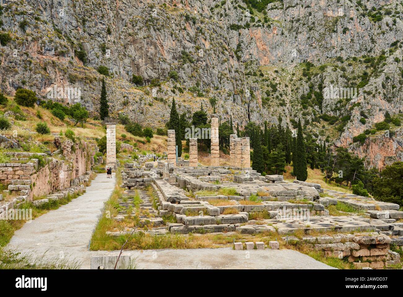 Ancient ruins in Delphi, Greece in a summer day Stock Photo