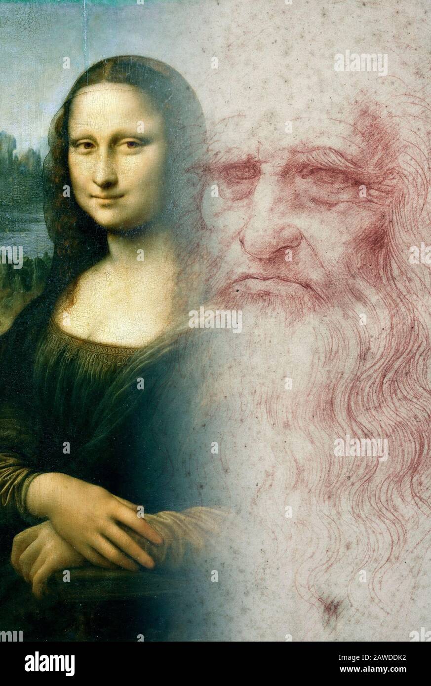 Mona Lisa painting and Leonardo da Vinci self portrait Stock Photo - Alamy