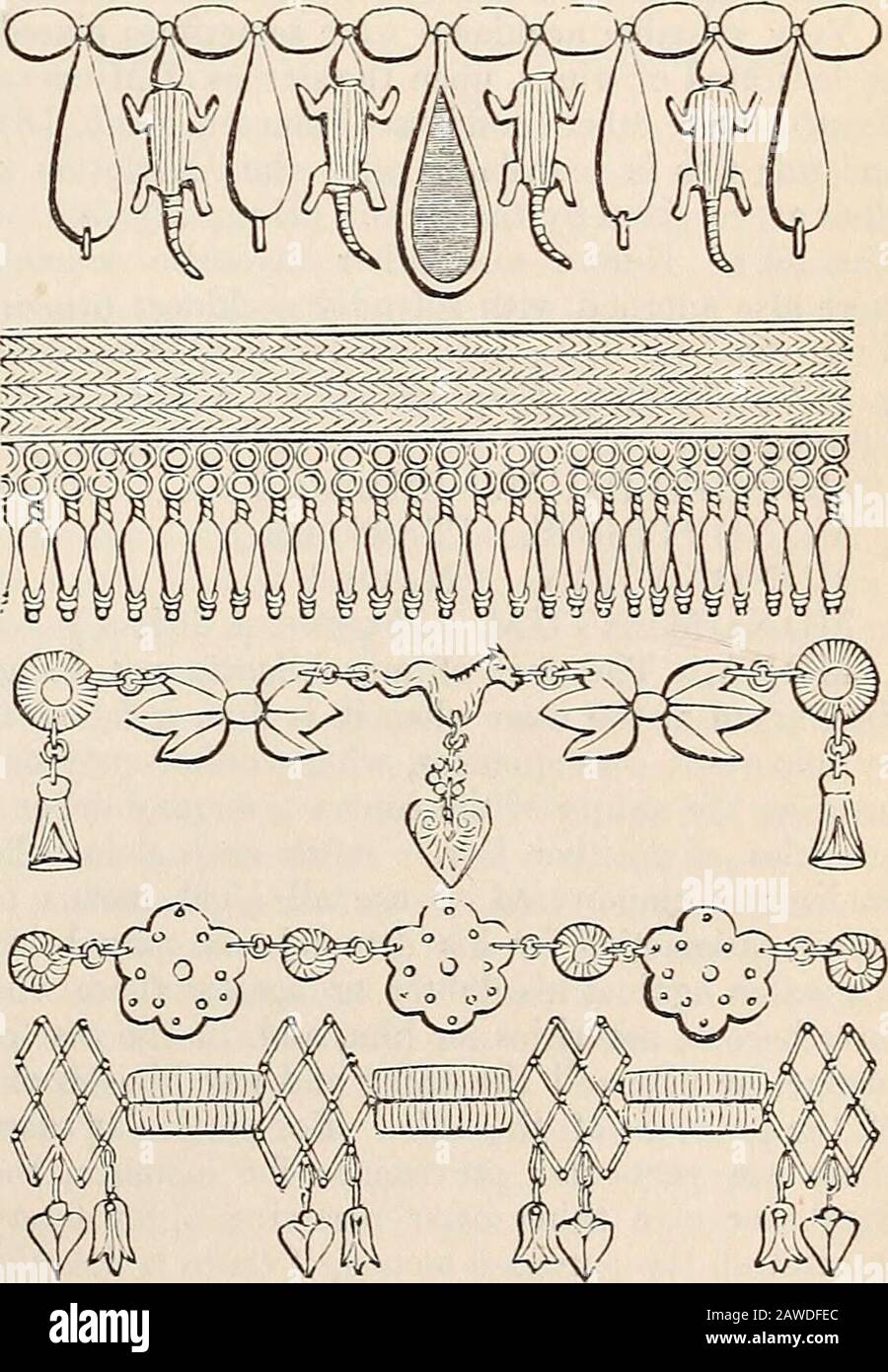 A dictionary of Greek and Roman antiquities.. . p/xos), a necklace. Necklaces wereworn by both sexes among the most polished ofthose nations which the Greeks called barbarous,especially the Indians, the Egyptians, and the Per-sians. [Armilla.] Greek and Roman femalesadopted them more particularly as a bridal orna-ment. (Lucan, ii. 361 ; Claud, de vi. cons. Honor.527.) The simplest kind of necklace was the monilebaccatum, or bead necklace (Virg. Aen. i. 657 ;Lamprid. Al. Sev. 41), which consisted of berries,small spheres of glass, amethyst, &c, strung to-gether. This is very commonly shown in a Stock Photo