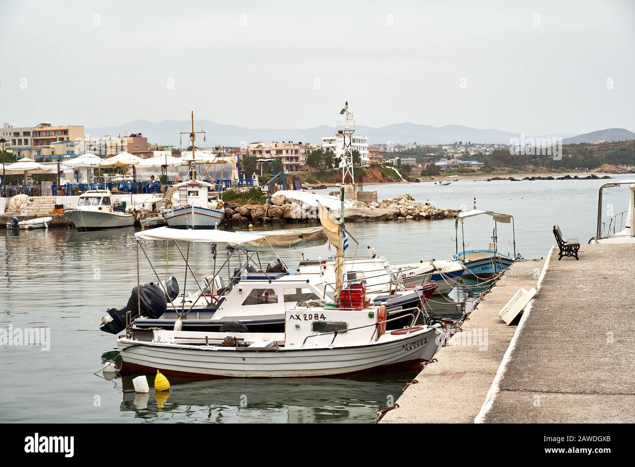 Chania, Crete, Greece. May 20: famous venetian harbour bay waterfront of Chania old town, Crete, Greece in summer Stock Photo