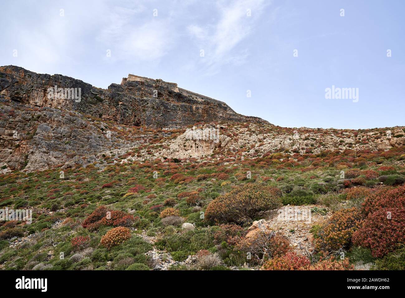 Ruins of Venetian fort on Imeri Gramvousa Island near island of Crete, Greece in summer Stock Photo