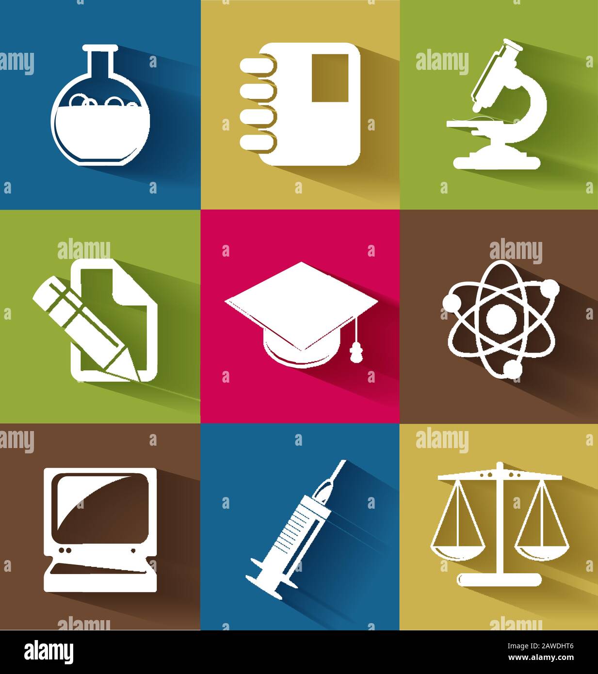 Set of science and education flat icons for creative needs Stock Vector ...