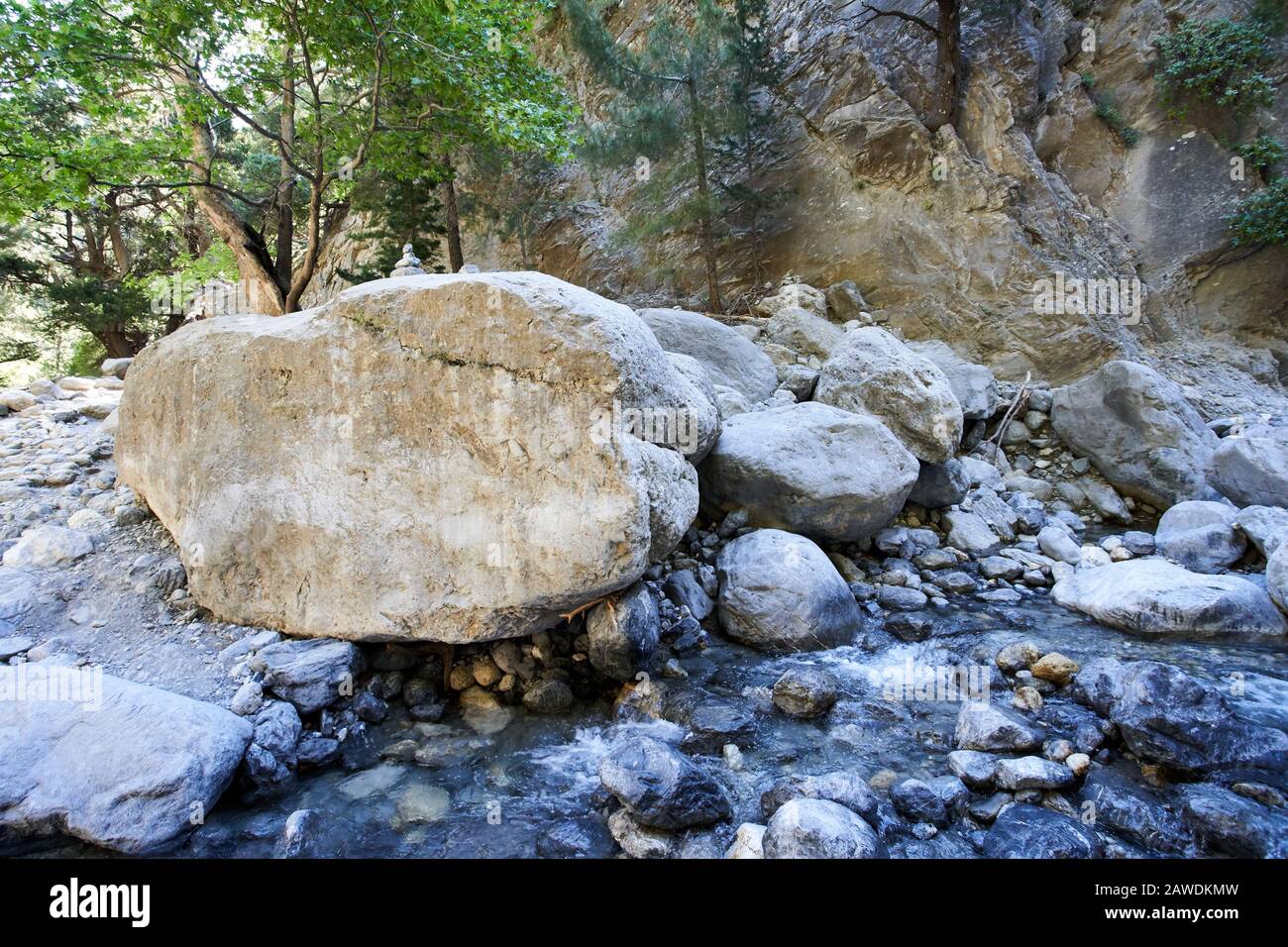 Samaria Gorge hiking path on island of Crete, Greece in summer Stock Photo