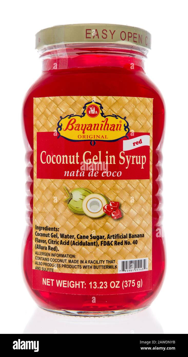 Winneconne, WI - 1 February 2020 : A bottle of Bayanihan coconut gel in syrup  on an isolated background Stock Photo