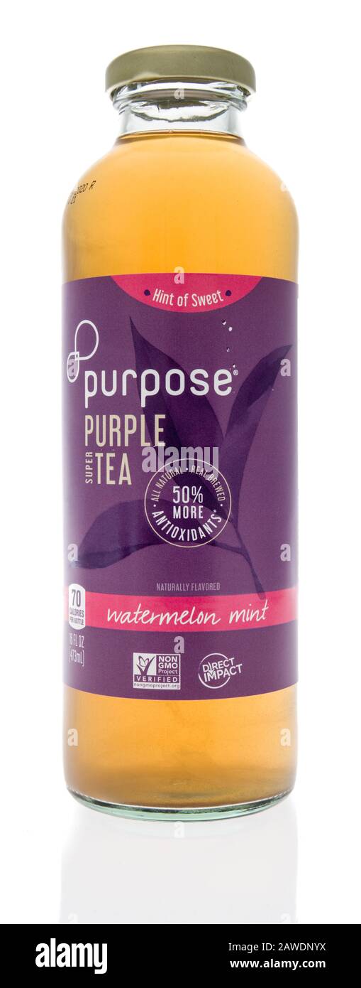 Winneconne, WI - 1 February 2020 : A bottle of Purpose purple super tea ...