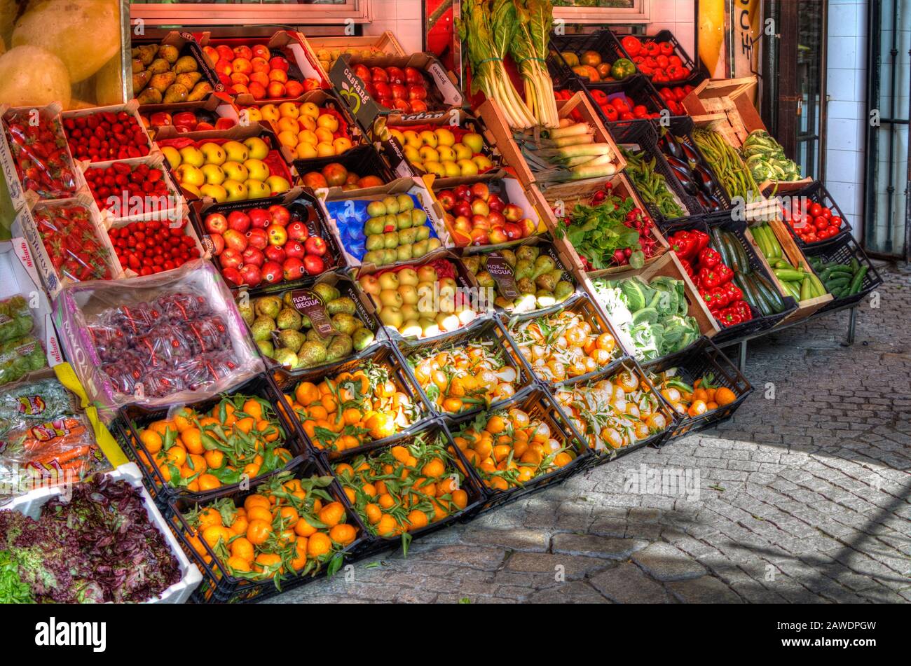 Colorful fruits and vegetables market on Feria Street Stock Photo