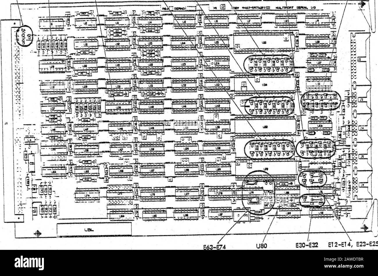 sandersAssociates :: graphic8 :: H-82-0176 Vistagraphic 3000 Graphic 8 Series 8000 Operation and Maintenance Manual Feb1983 . E33/I34 H41-S43 Figure 3-6. ROM and Status Card Jumper Locations E6-E8, E50-E27 H-S2-004*038 3-29 3 6.4 MULTIPORT SERIAL INTERFACE. This card (figure 3-7) containsbothjumper terminals and DIP switches that allow reconfiguration of 14different parameters, as described in table 3-13. E33-S42 E43-ES2 E53-E62 E9-SM, E19-E22, E26-E29 E5-E3,.E15-E18    A ^ L  L— n EI-E4 U19 U39. E3Q-S32 ET2-E14, E23-E25 1+32-0044-037 Figure 3-7. Multiport Serial Interface Switch and Jumper Stock Photo