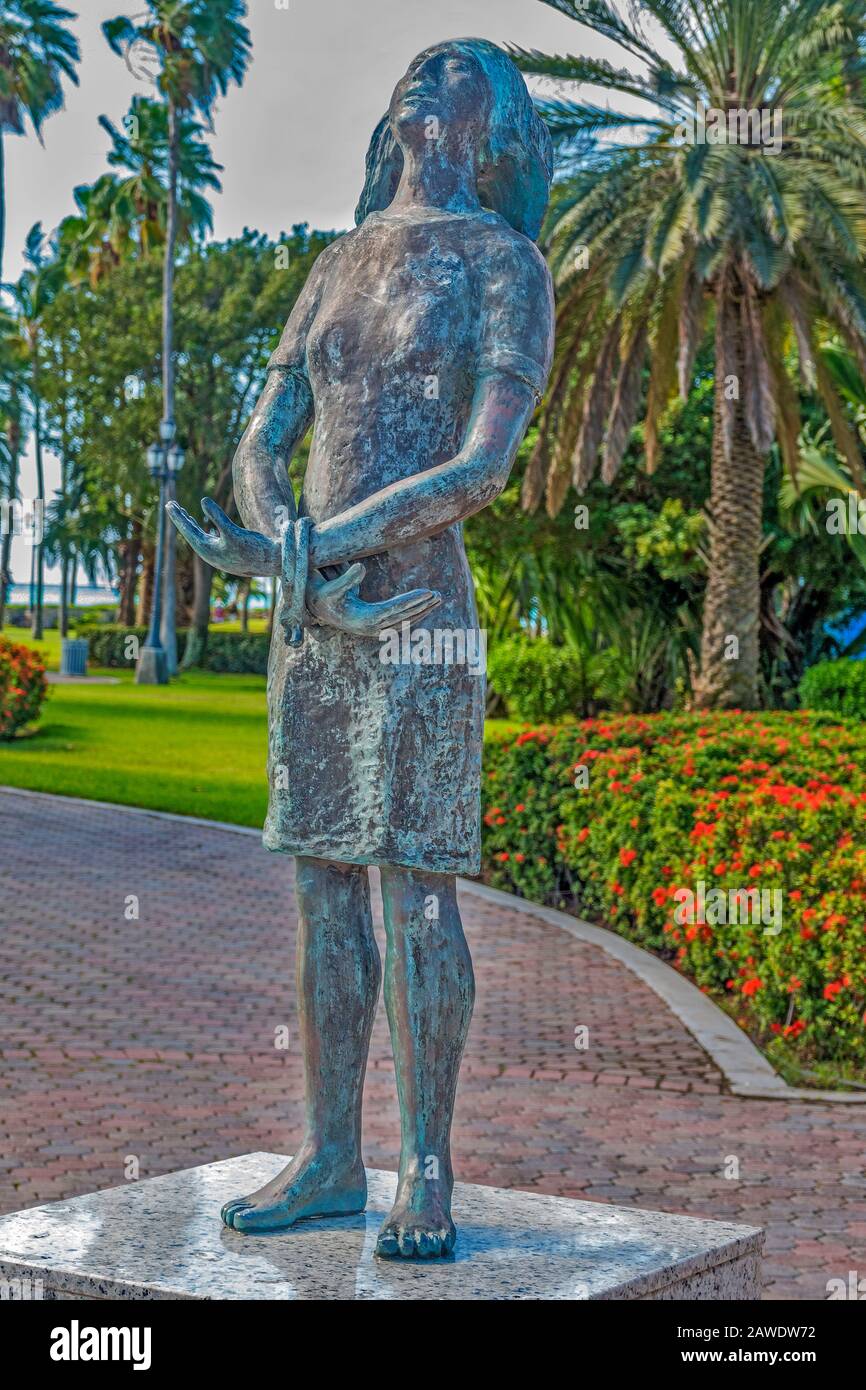 Statue Of Anne Frank , Oranjestad, Aruba, West Indies Stock Photo