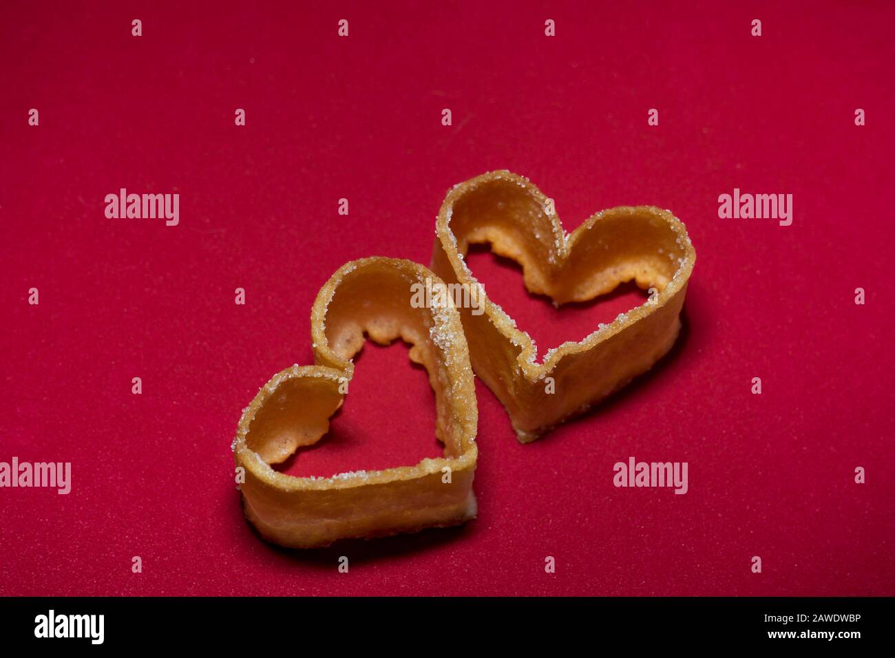 Two hearts on red background Stock Photo