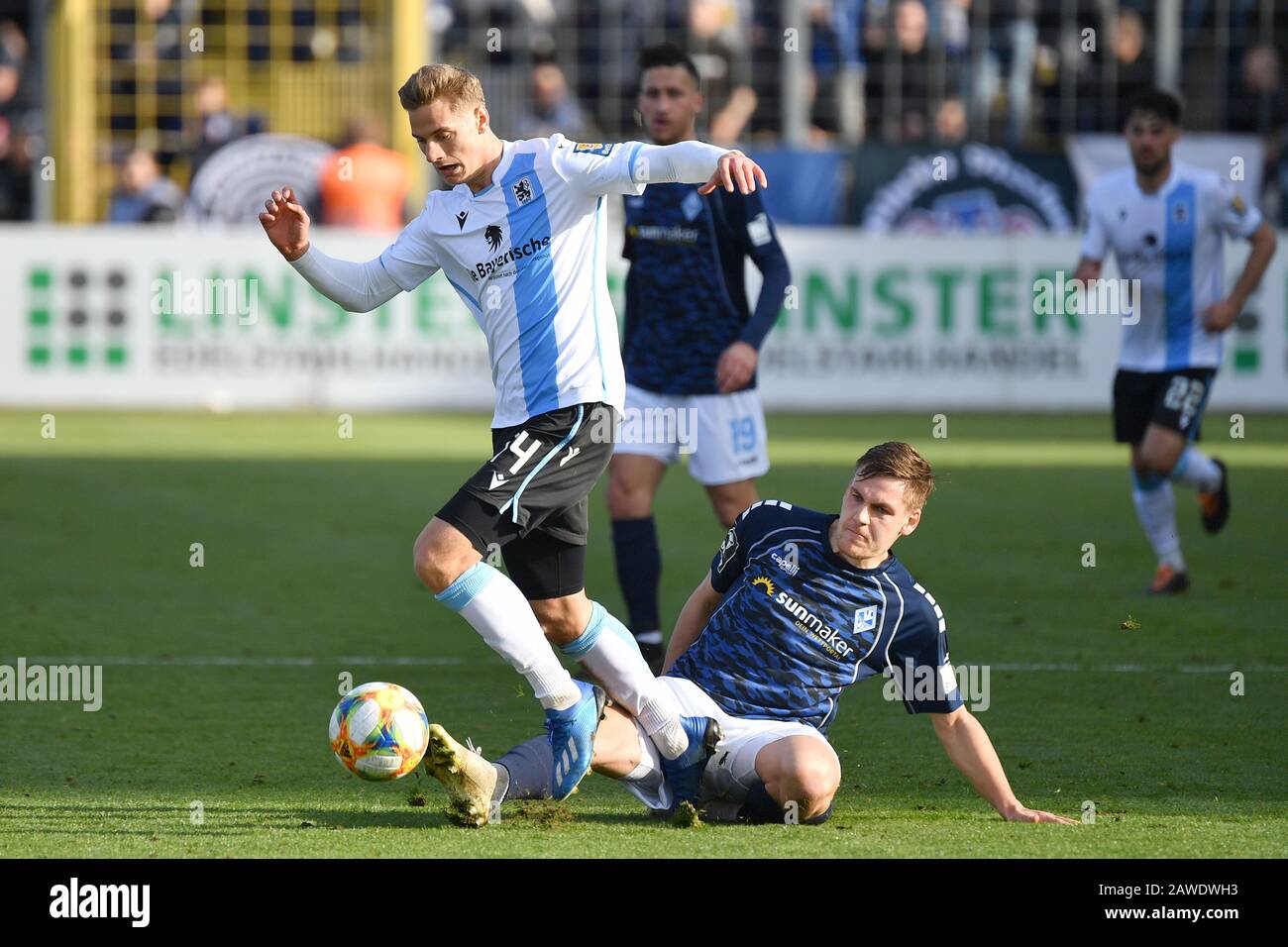 Muenchen GRUENWALDER STADION. 10th Apr, 2021. Mael CORBOZ (Verl), action,  duels versus Dennis DRESSEL (TSV Munich 1860). Soccer 3rd league, Liga3, TSV  Munich 1860 - SC Verl 3-2, on April 10th, 2021