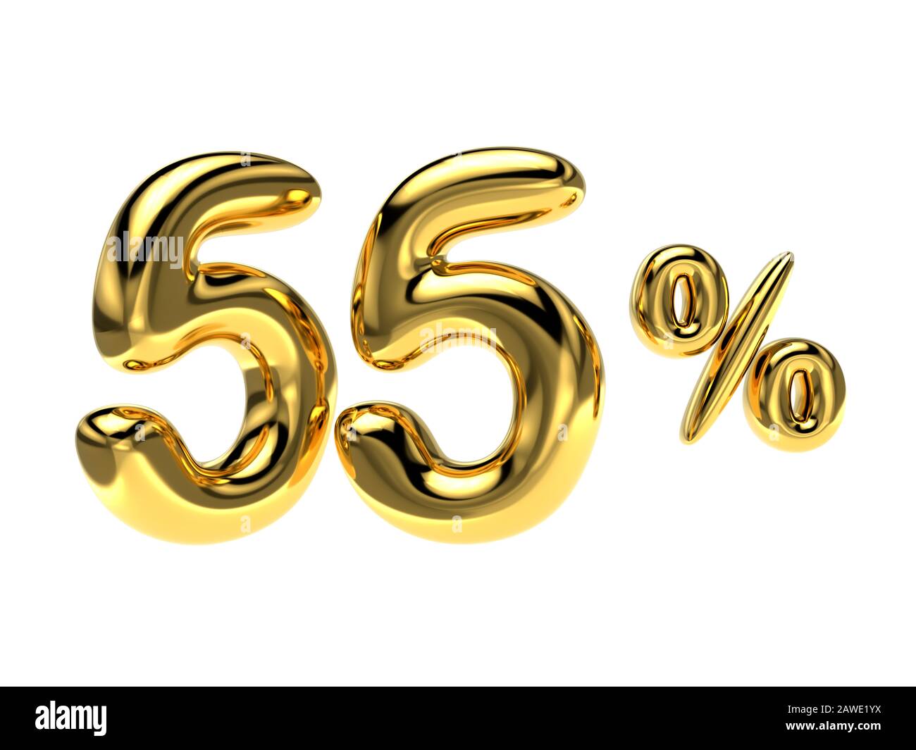55 percent discount. Gold glossy balloon in the shape of a number. 3D ...