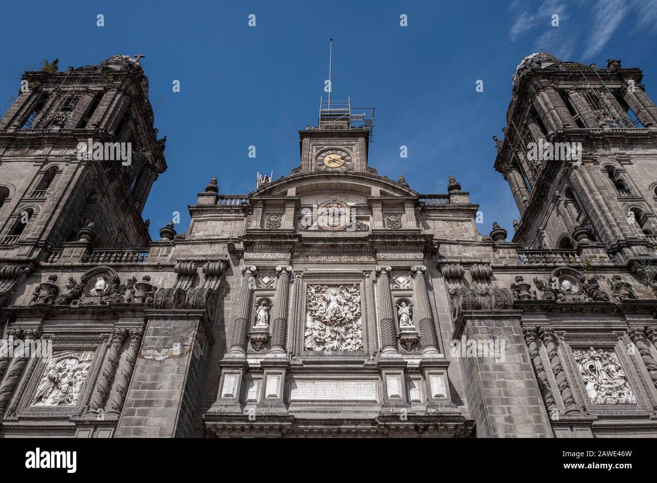 The Metropolitan Cathedral of the Assumption of the Most Blessed Virgin Mary into Heaven in the Zocalo main square in Mexico City, Mexico Stock Photo