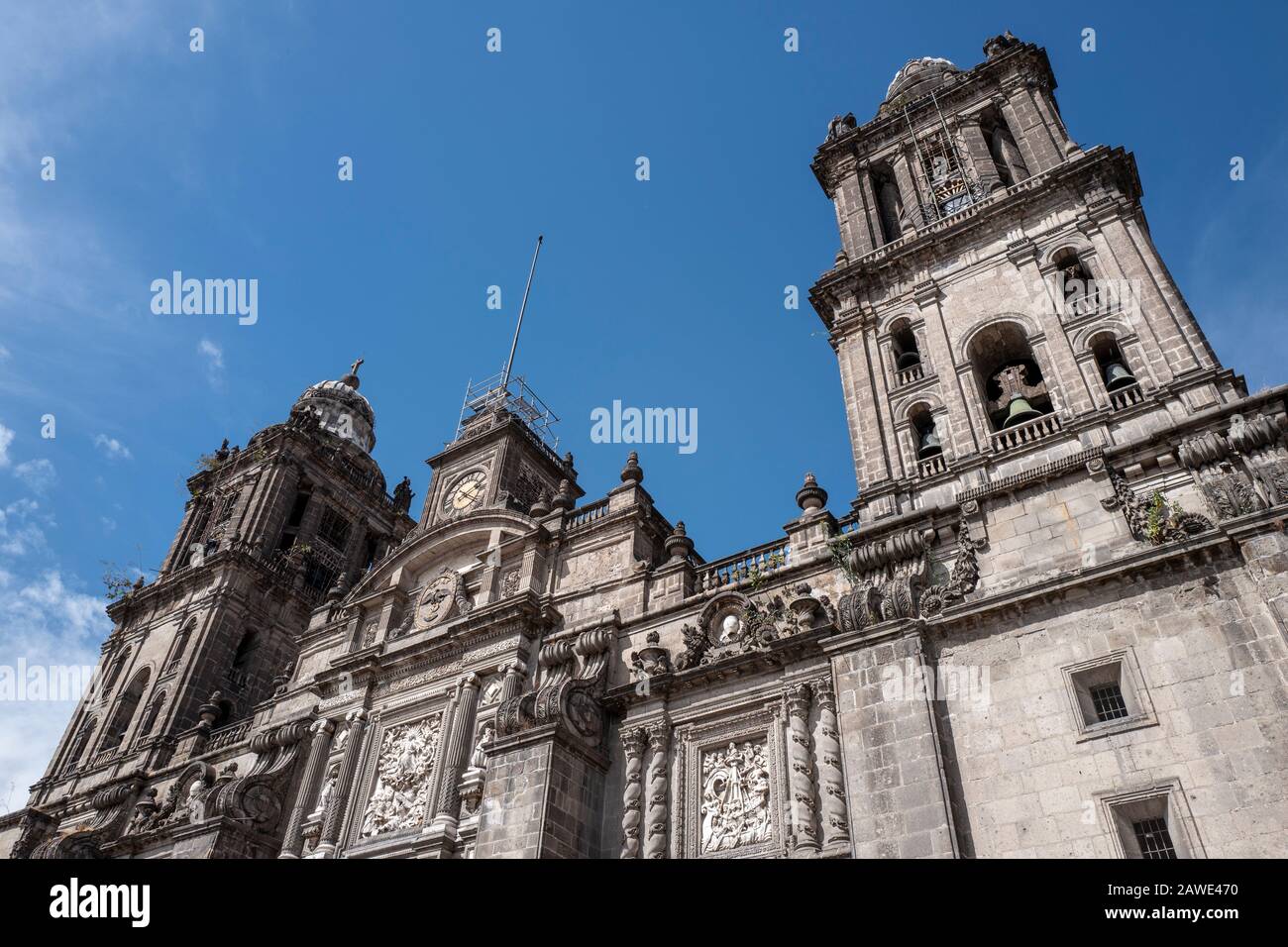 The Metropolitan Cathedral of the Assumption of the Most Blessed Virgin Mary into Heaven in the Zocalo main square in Mexico City, Mexico Stock Photo