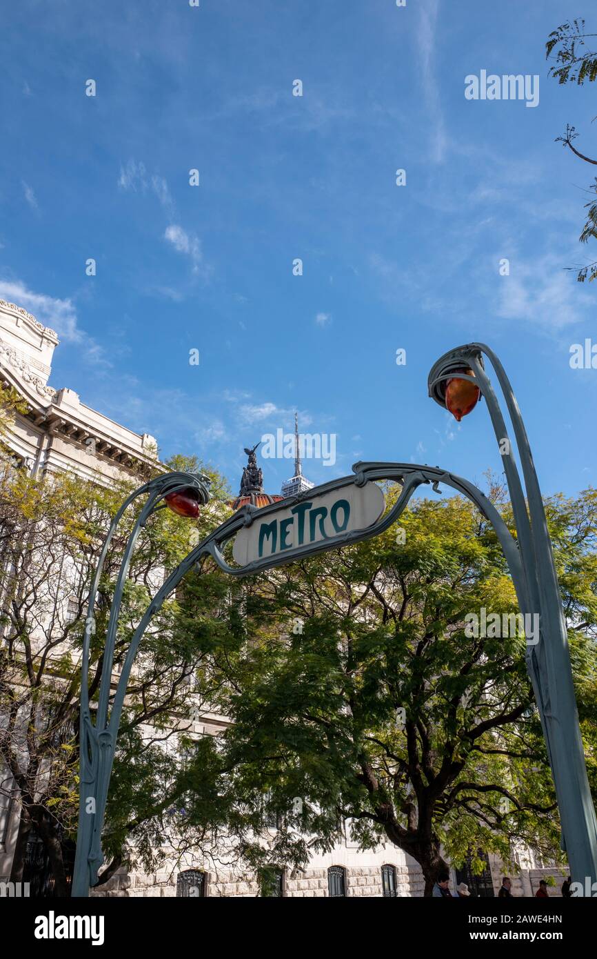 Parisian style Metro station sign near the Palacio de Bellas Artes in Mexico City, Mexico Stock Photo