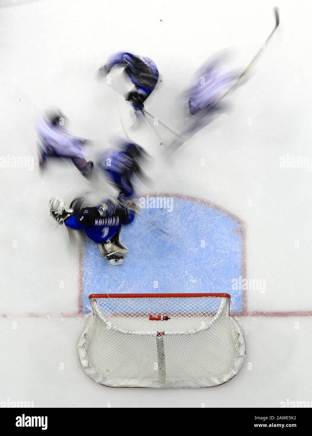 Match action between Great Britain and Estonia during the Olympic Pre-Qualification Round Three group J match at The Motorpoint Arena, Nottingham. Stock Photo