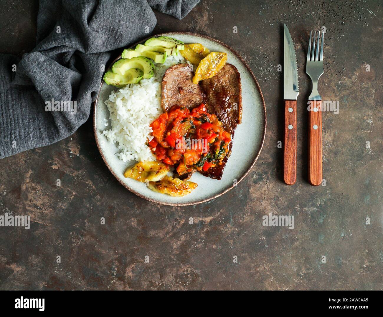 El Bistec a la Criolla colombian dish traditional beef steak with