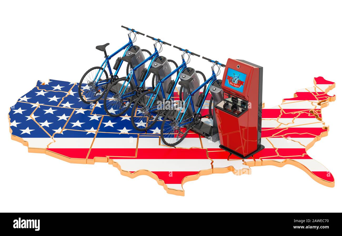 Bicycle sharing system in the United States concept, 3D rendering isolated on white background Stock Photo