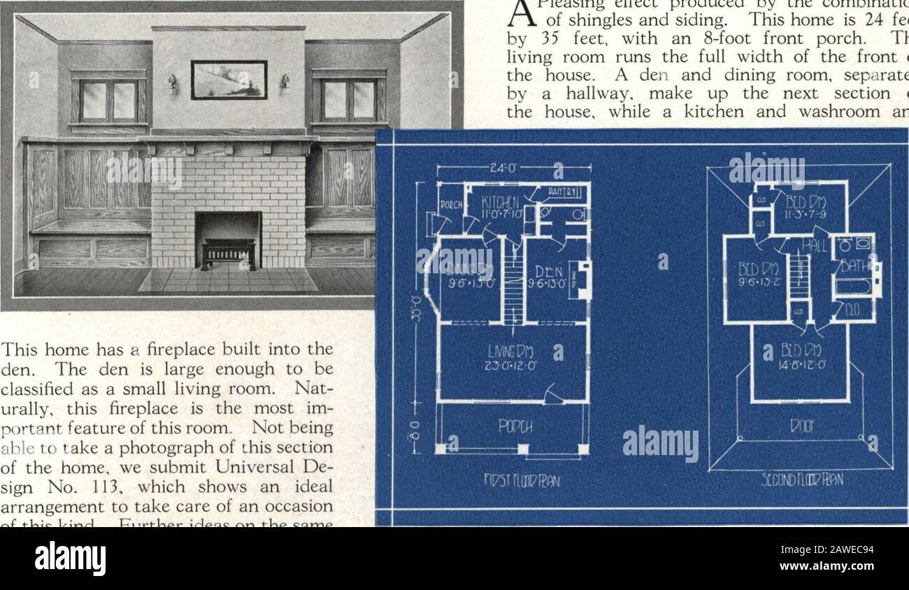 Architectural economy, vol1 . ???MOT Tu?o Story Residence No. 4016  APleasing effect produced by the combinationof shingles and siding. This  home is 24 feetby 35 feet, with an 8-foot front porch. Theliving