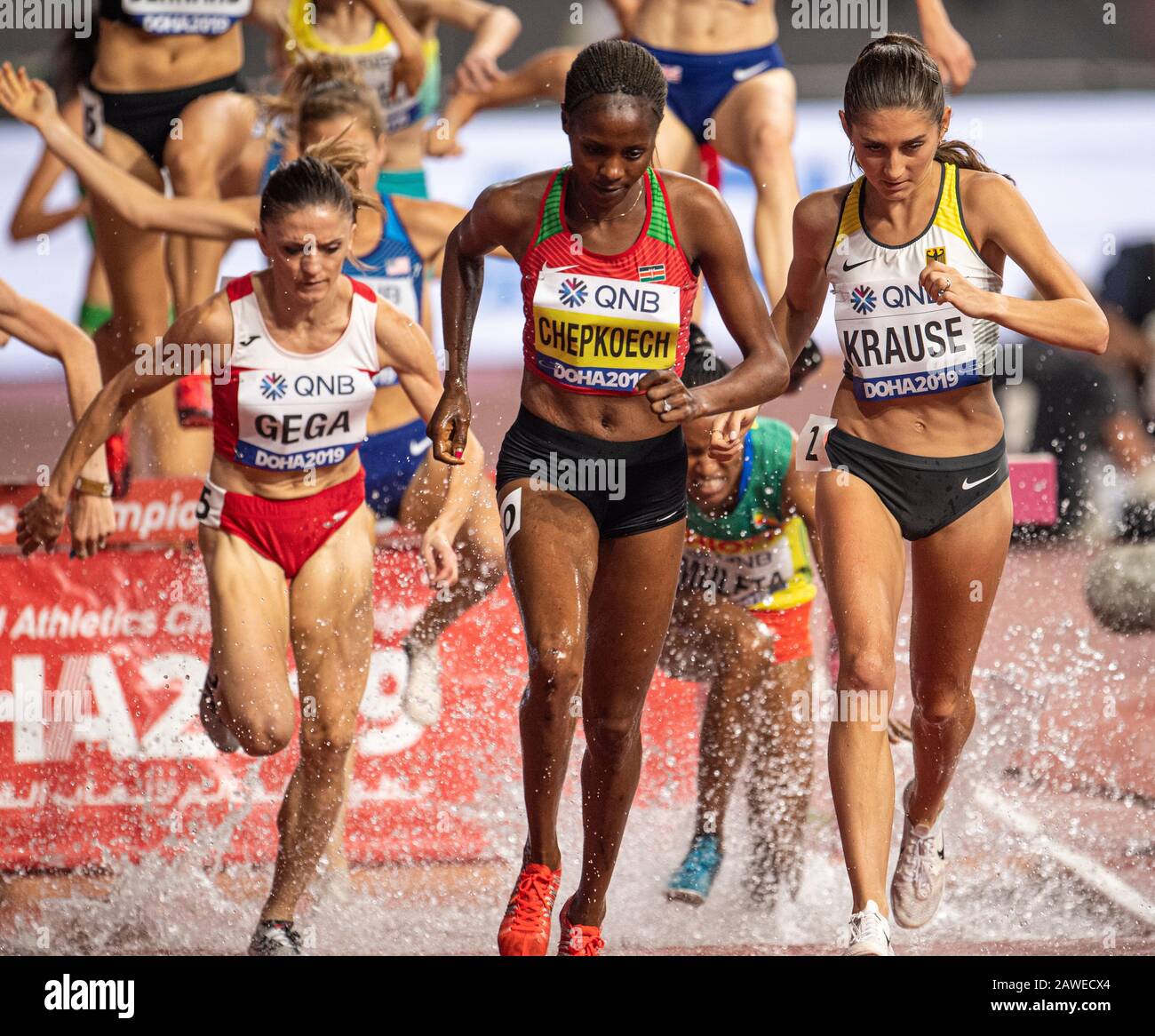 DOHA - QATAR - SEP 27: Beatrice Chepkoech (KEN) competing in the women’s 3000m steeplechase heats during day one of 17th IAAF World Athletics Champion Stock Photo