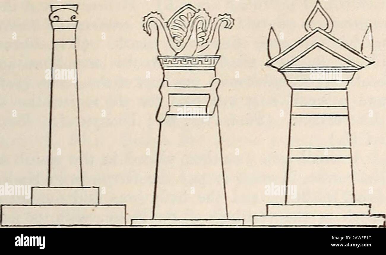 A dictionary of Greek and Roman antiquities.. . in the shape of the deros oxfastigium [Fastigium],which is placed over the extremity of a temple.The Kioues, or columns, were of various forms. FUNUS. FUNUS. 557 •The three in the following woodcut are taken fromStackelbeig (pi. 44, 46) and Millin {Pein.de VasesAnt. vol. ii. pi. 51.). The following example of an vpyov, which is alsotaken from Stackelberg (pi. 1) will give a generalidea of monuments of this kind. Another fjpqiovis given in the course of this article (p. 558, a.). Stock Photo