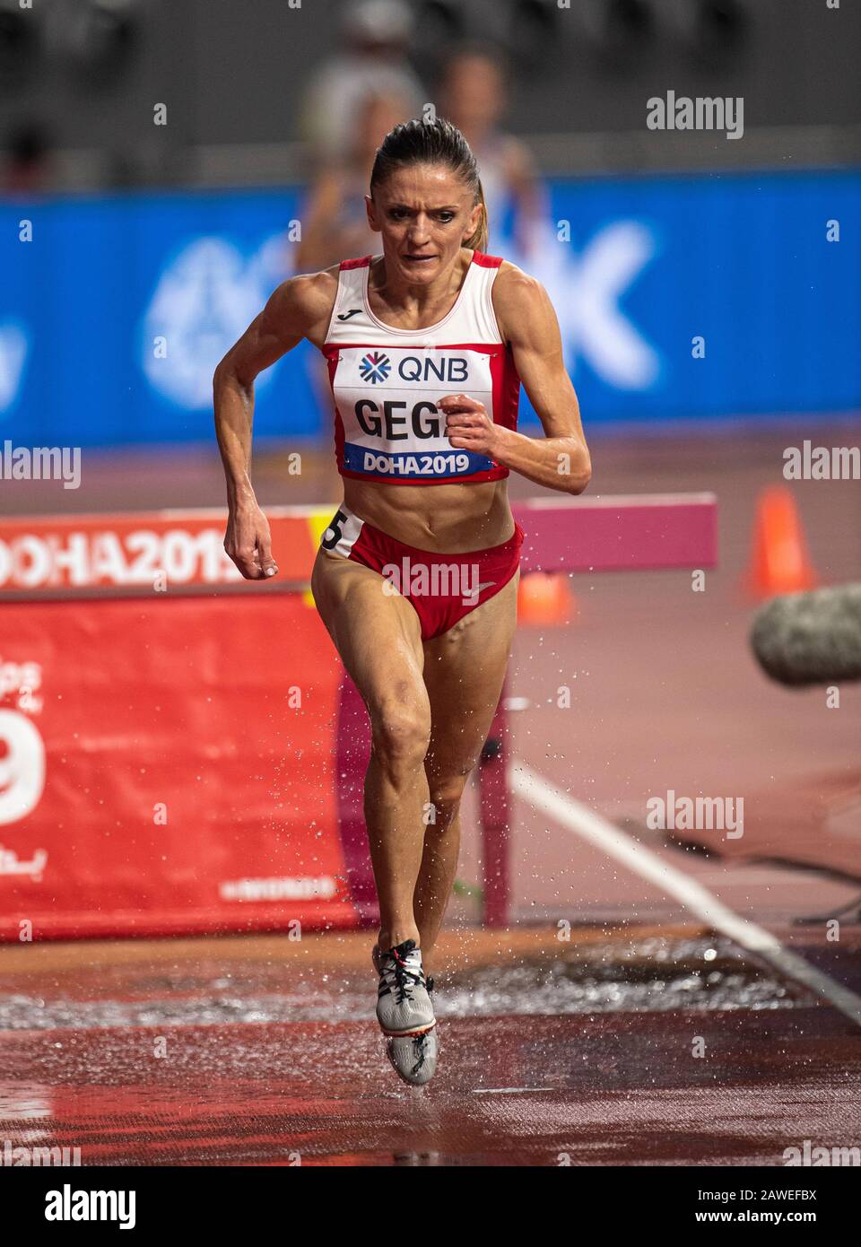 DOHA - QATAR - SEP 27: Luiza Gega (ALB) competing in the women’s 3000m steeplechase heats during day one of 17th IAAF World Athletics Championships Do Stock Photo