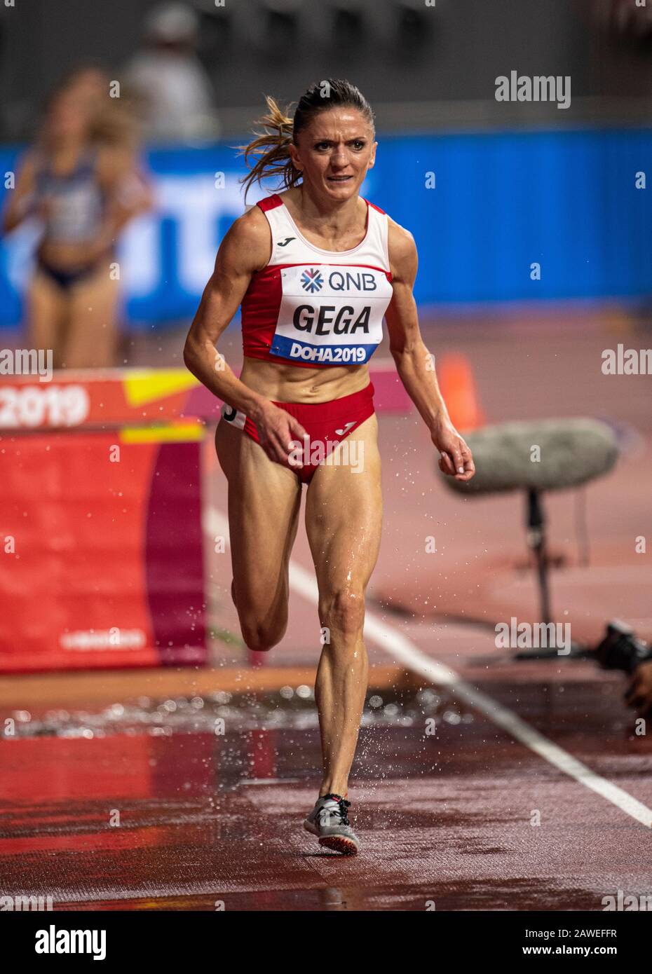 DOHA - QATAR - SEP 27: Luiza Gega (ALB) competing in the women’s 3000m steeplechase heats during day one of 17th IAAF World Athletics Championships Do Stock Photo