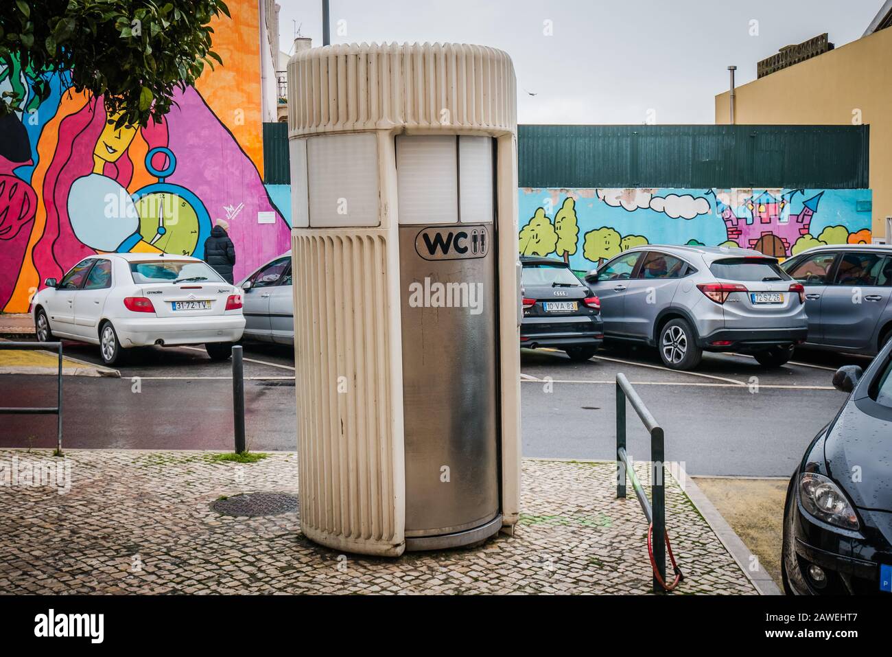 a water closet toilet washroom on a street in lisbon portugal europe