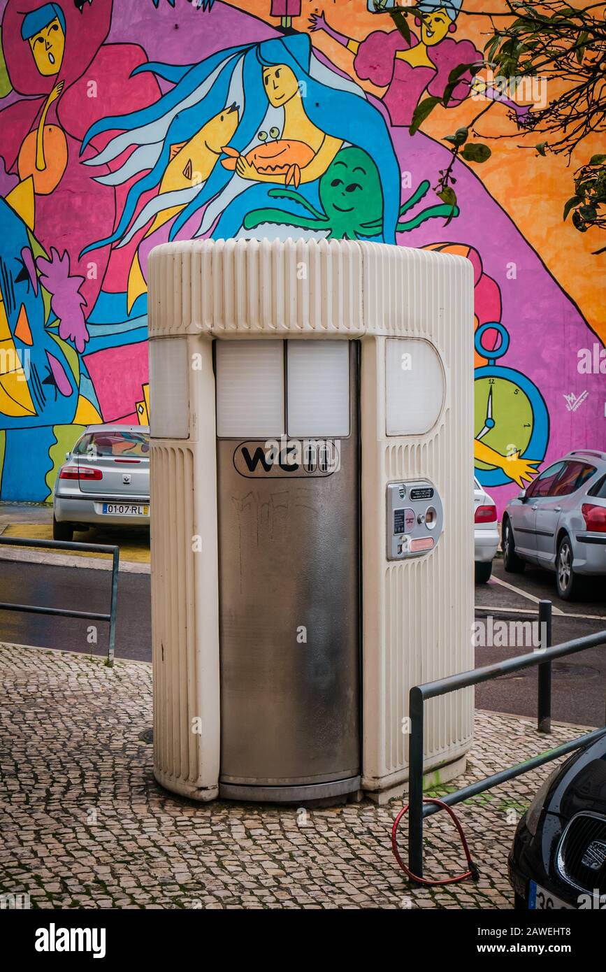 a water closet toilet washroom on a street in lisbon portugal europe Stock Photo