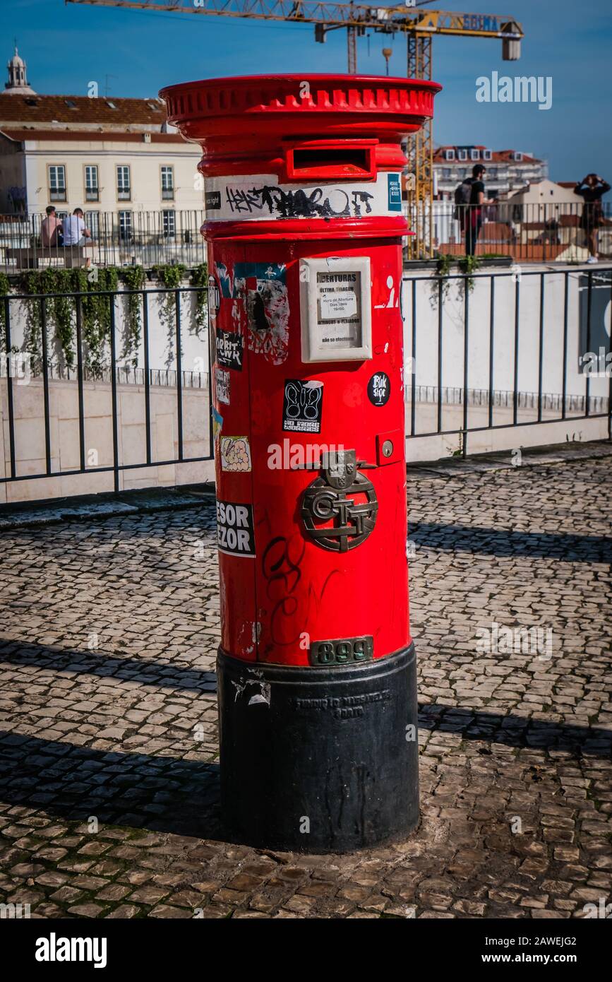 A vandalized post box in Lisbon Stock Photo