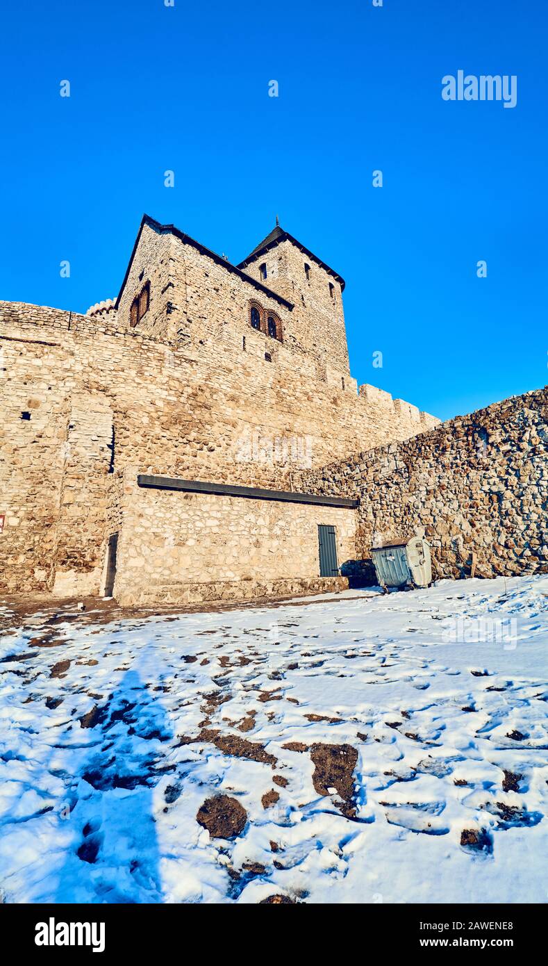 Beautiful panoramic view to the Bedzin Castle, southern Poland. The stone castle dates to the 12th century, and is predated by a wooden fortification Stock Photo
