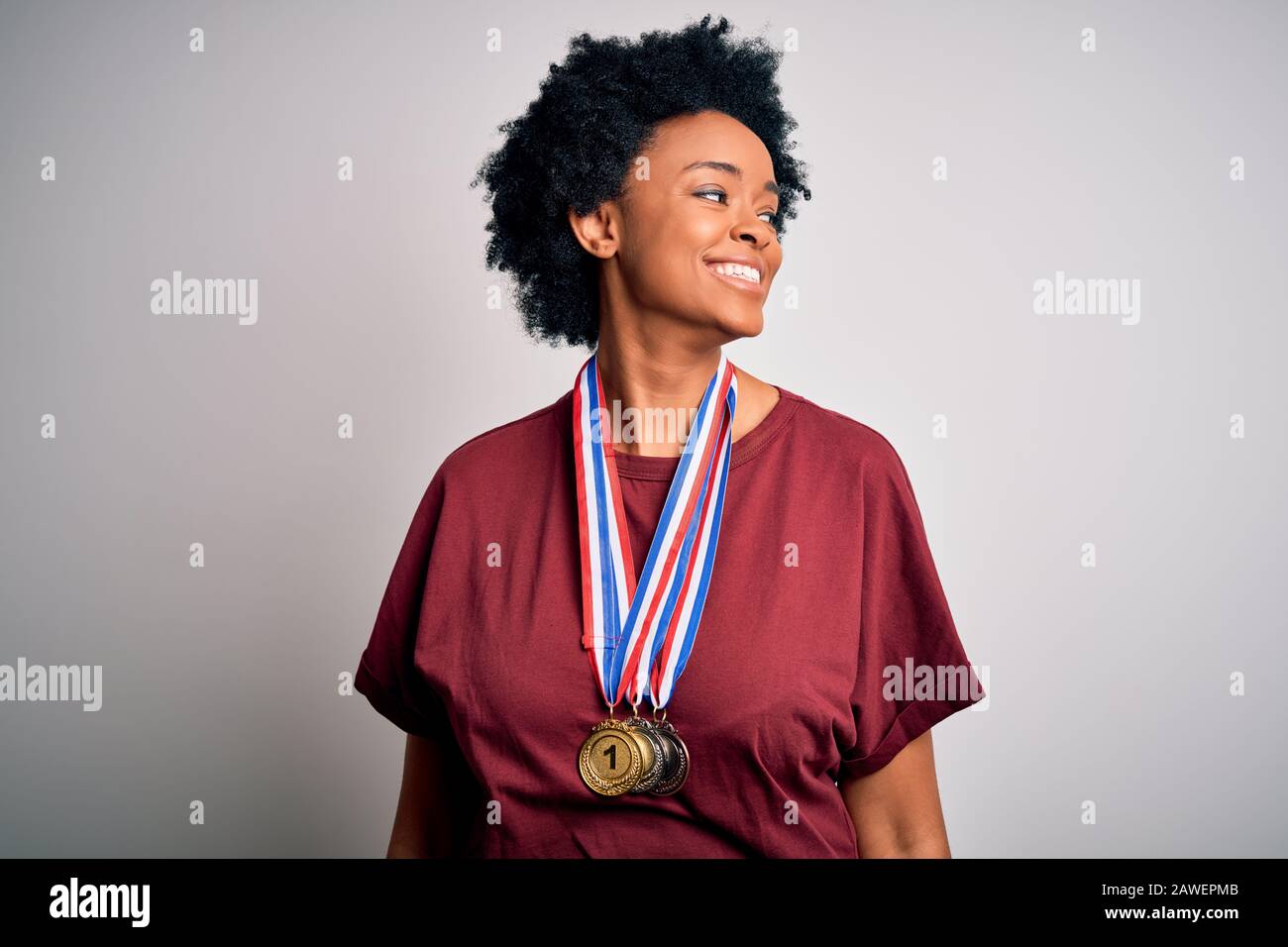 Young African American Afro Athlete Woman With Curly Hair Wearing