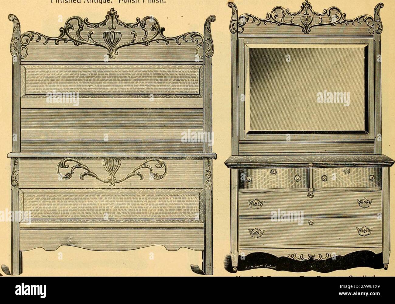 Catalogue / L.C\u0026 WLCron Co. . No. 291 Hotel Dresser, Pattern Top.Top,  18x39. Glass, 20x24, German Bevel.This is a Two Piece Suite for  Hotels.Number of Dressers is also number of Suites. 20, image size:1300x999