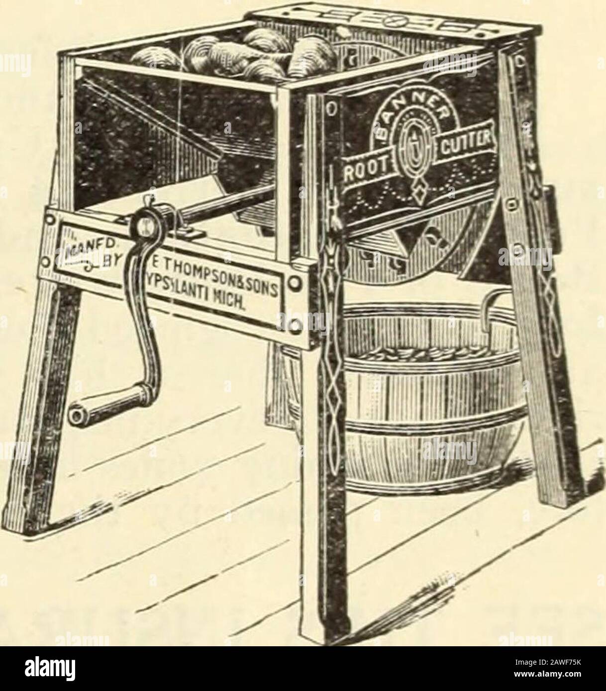 Johnson's garden & farm manual : 1910 . CYLINDER CHURN. No. 3—7 Gallons,No. 4-10 Gallons, each,each, S2.753-25 THE,RMOME.TE,RS Floating Glass Dairy, each, 15c. and $0 25 Hot Bed or Mushroom Bed, with brass end. i 50 Incubator Thermometers, each 50 Brooder Thermometers, each 40 BANNE^Ik ROOT CUTTE^RS No. 7. Small ma-chine for cutting fine;very useful. $5.00. No. 20. HandMachine. $8.50. No. 15. Handand Power. HasBand Wheel for lightpower. $9.50. No. 28. Improvedmachine for handand power. Fine forlarge users. Send forcircular. Without pulley, $15.00; with banner root cutter, Nopulley, $16.00. Cap Stock Photo