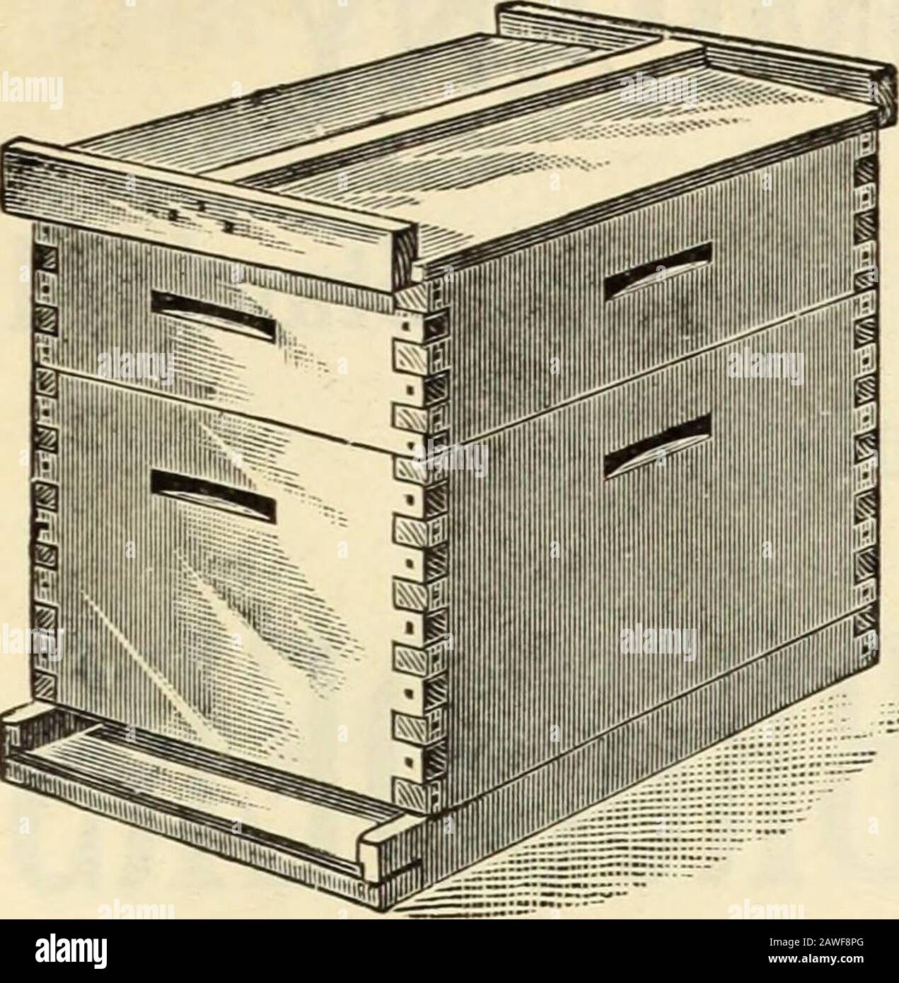 Johnson's garden & farm manual : 1910 . BEE AND DAIRY SUPPLIES 87 BEE HIVES. tailed together, as shown in cut,gives it its name. Eachset up. No. 1. Dovetailed Hives, eight frame, all partscomplete $3 15 No. 2. Dovetailed Hives,ten frame, all partscomplete 3 60 No. 5. Dovetailed Hives,eight frame, all partscomplete 3 40 The Dove-tailed Hive is taking the leadof the single-walled hives,as it containsmany of themost desirablefeatures of thevarious hivesfor rapi(4 hand-ling of bees,and is one ofthe cheapesthives manu-factured. It is dove-and that is what Eachin flat. Per 5in flat. $2 35 $10 75 3 0 Stock Photo