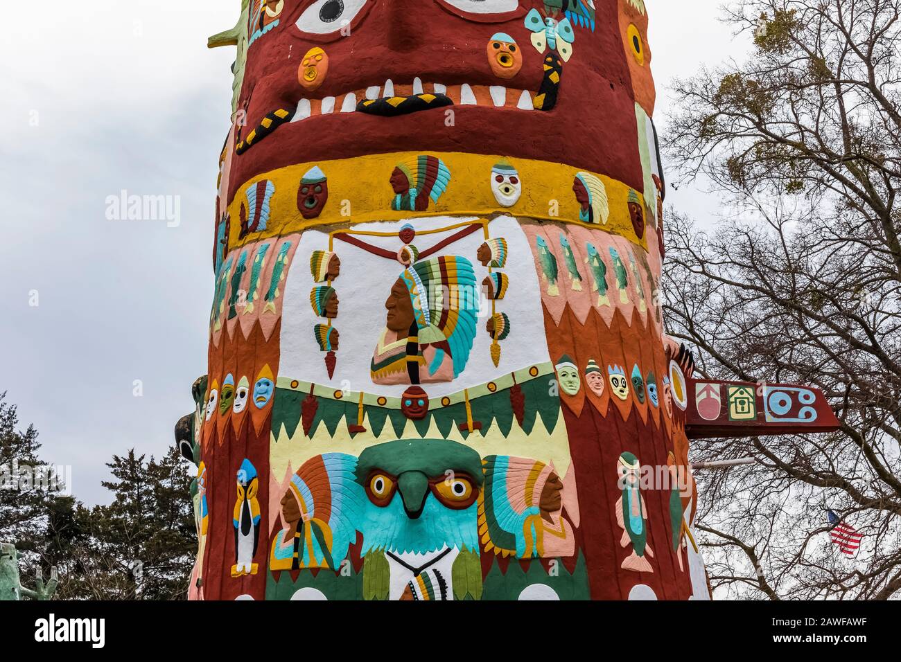 Ed Galloway's Totem Pole Park, filled with folk art totems with an American  Indian motif, along Route 66 near Foyil, Oklahoma, USA [No property releas  Stock Photo - Alamy