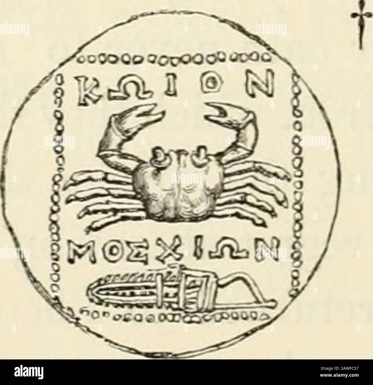 The museum of classical antiquities : being a series of essays on ancient art . ocas followed thefounders; and Sistinus shows that this fish is the dog-fish,which abounds in those seas. The wolf is said to have beenregarded by the Egyptians as the emblem of the course of thesun, and the animal was also dedicated to Apollo, or the sun,by the Greeks. Macrobius says the year was anciently calledby the Greeks Xu/cajSaiTa, which Pier. Yaleriano derives fromXw)(^w, signifying a wolf. The letter L occurs on several medals, and has been mostlytaken as a numeral by the older numismatists; but as theGre Stock Photo