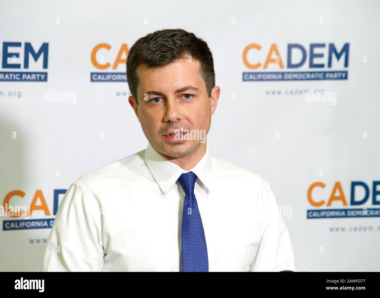Long Beach, CA - Nov 16, 2019: Presidential candidate Pete Buttigieg speaking at the Democratic Party Endorsing Convention in Long Beach, CA Stock Photo
