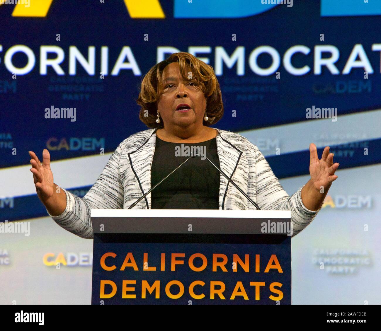 Long Beach, CA - Nov 16, 2019: Union chief, Yvonne Walker, speaking at the Democratic Party Endorsing Convention. Stock Photo