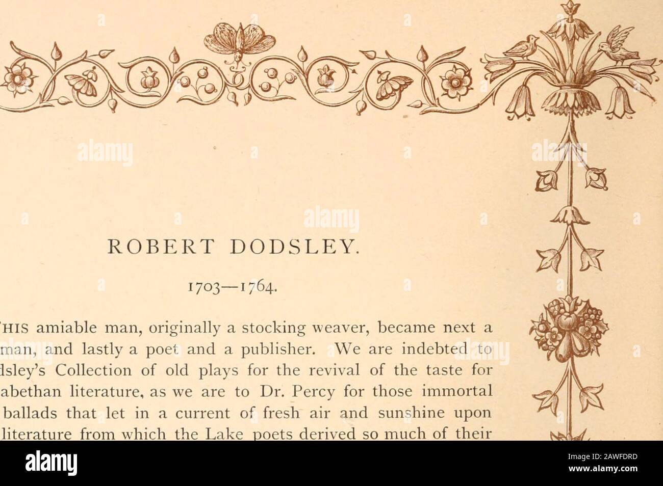 Two centuries of song : or, Lyrics, madrigals, sonnets, and other occasional verses of the English poets of the last two hundred years . K. ROBERT DODSLEY. 1703—1764. This amiable man, originally a stocking weaver, became next afootman, and lastly a poet and a publisher. We are indebted toDodsleys Collection of old plays for the revival of the taste forElizabethan literature, as we are to Dr. Percy for those immortalold ballads that let in a current of fresh air and sunshine uponour literature from which the Lake poets derived so much of theirvitality. THE PARTING KISS. r0&gt;. One kind wish Stock Photo